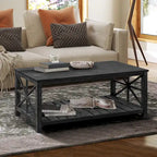 Table basse rectangulaire marron avec étagère de rangement – Style rétro, pour 1 à 2 personnes