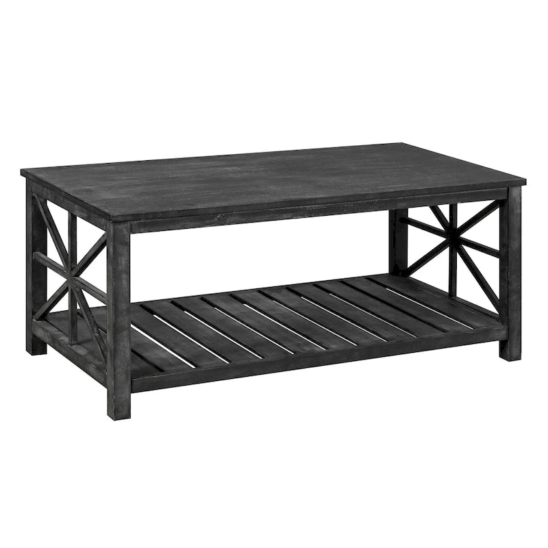 Table basse rectangulaire marron avec étagère de rangement – Style rétro, pour 1 à 2 personnes