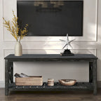 Table basse rectangulaire marron avec étagère de rangement – Style rétro, pour 1 à 2 personnes