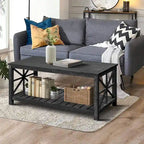 Table basse rectangulaire marron avec étagère de rangement – Style rétro, pour 1 à 2 personnes