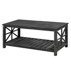 Table basse rectangulaire marron avec étagère de rangement – Style rétro, pour 1 à 2 personnes