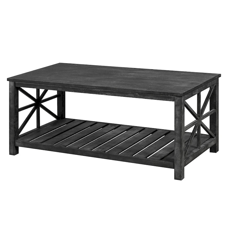 Table basse rectangulaire marron avec étagère de rangement – Style rétro, pour 1 à 2 personnes