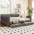 Queen Size Upholstered Platform Bed with USB Port and 2 Drawers, Wood Daybed Frame with Backrest Design, No Box Spring Needed