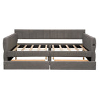 Lit plateforme Queen capitonné en peau de mouton avec port USB et 2 tiroirs – Style moderne, pour 1 à 2 personnes