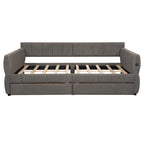 Lit plateforme Queen capitonné en peau de mouton avec port USB et 2 tiroirs – Style moderne, pour 1 à 2 personnes