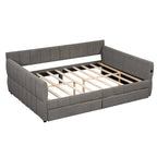 Lit plateforme Queen capitonné en peau de mouton avec port USB et 2 tiroirs – Style moderne, pour 1 à 2 personnes