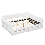 Lit plateforme Queen capitonné en peau de mouton avec port USB et 2 tiroirs – Style moderne, pour 1 à 2 personnes