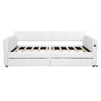 Lit plateforme Queen capitonné en peau de mouton avec port USB et 2 tiroirs – Style moderne, pour 1 à 2 personnes