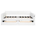 Lit plateforme Queen capitonné en peau de mouton avec port USB et 2 tiroirs – Style moderne, pour 1 à 2 personnes