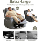 Fauteuil inclinable, pivotant et berçant surdimensionné gris/beige avec chauffage et massage – Style moderne, pour 1 personne