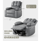 Fauteuil inclinable, pivotant et berçant surdimensionné gris/beige avec chauffage et massage – Style moderne, pour 1 personne