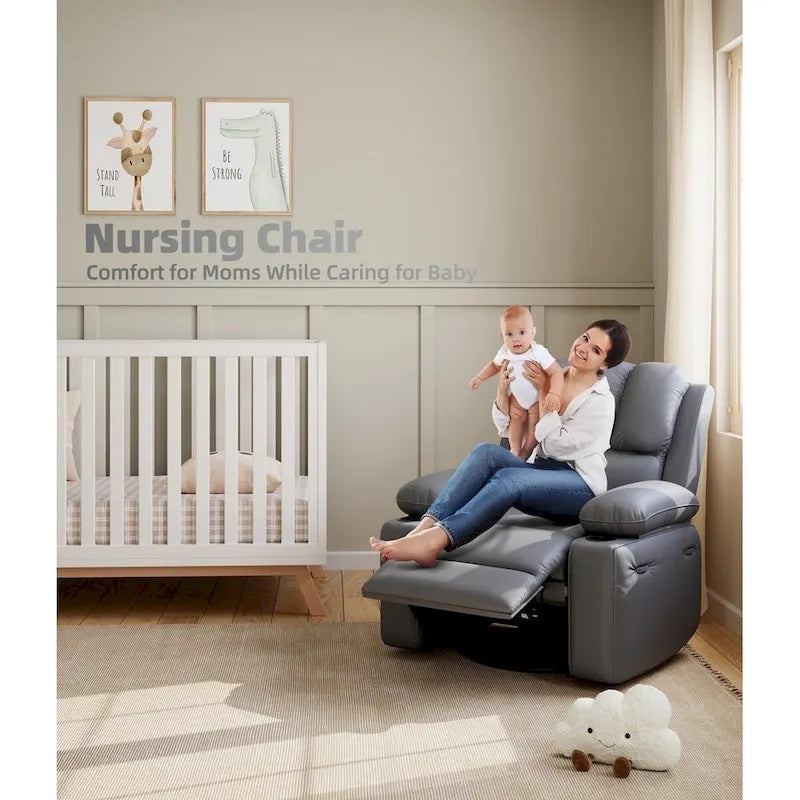 Fauteuil inclinable, pivotant et berçant surdimensionné gris/beige avec chauffage et massage – Style moderne, pour 1 personne