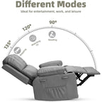 Fauteuil inclinable, pivotant et berçant surdimensionné gris/beige avec chauffage et massage – Style moderne, pour 1 personne