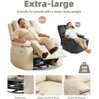 Fauteuil inclinable, pivotant et berçant surdimensionné gris/beige avec chauffage et massage – Style moderne, pour 1 personne