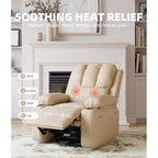 Fauteuil inclinable, pivotant et berçant surdimensionné gris/beige avec chauffage et massage – Style moderne, pour 1 personne