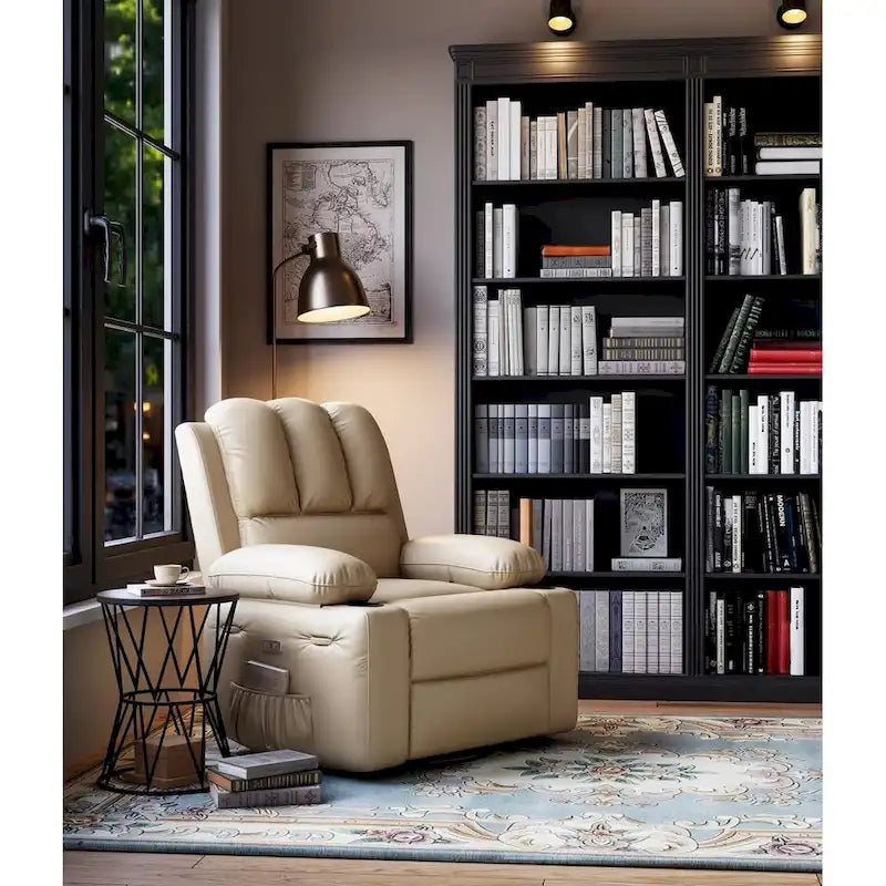 Fauteuil inclinable, pivotant et berçant surdimensionné gris/beige avec chauffage et massage – Style moderne, pour 1 personne