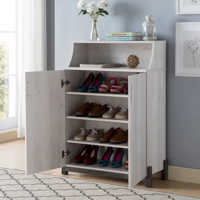 Meuble à chaussures 5 étagères Gris vieilli / Bois / Chêne blanc – Style contemporain, Utilisation familiale
