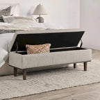 Banc de rangement capitonné beige clair – Style transitoire, 2 personnes