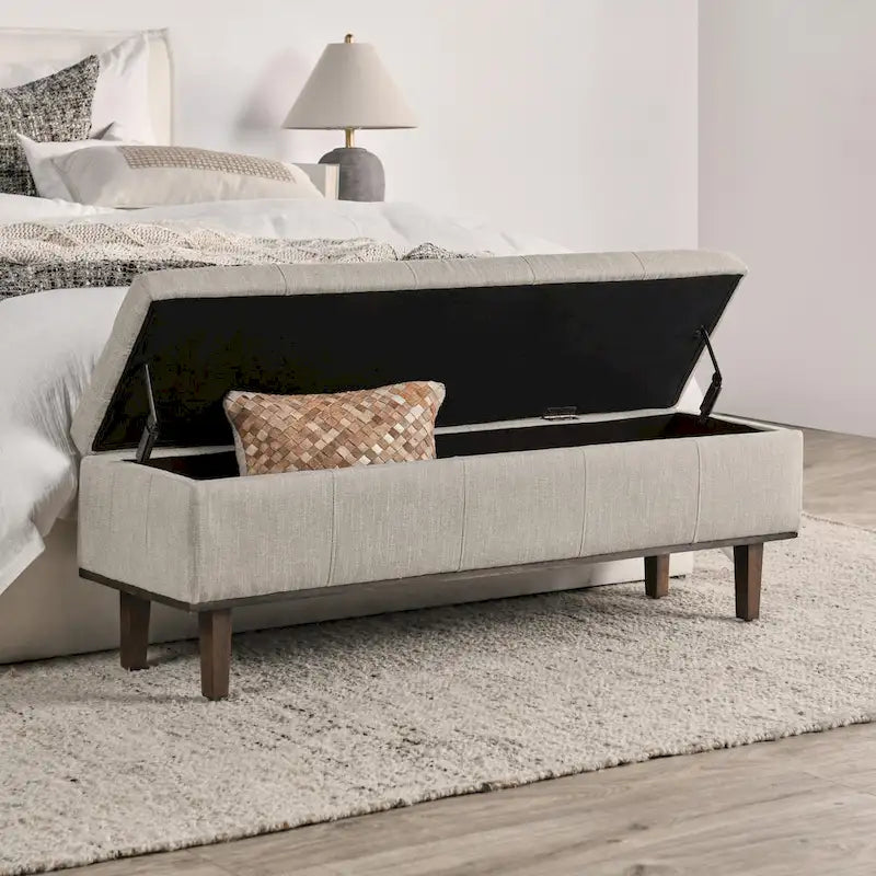 Banc de rangement capitonné beige clair – Style transitoire, 2 personnes