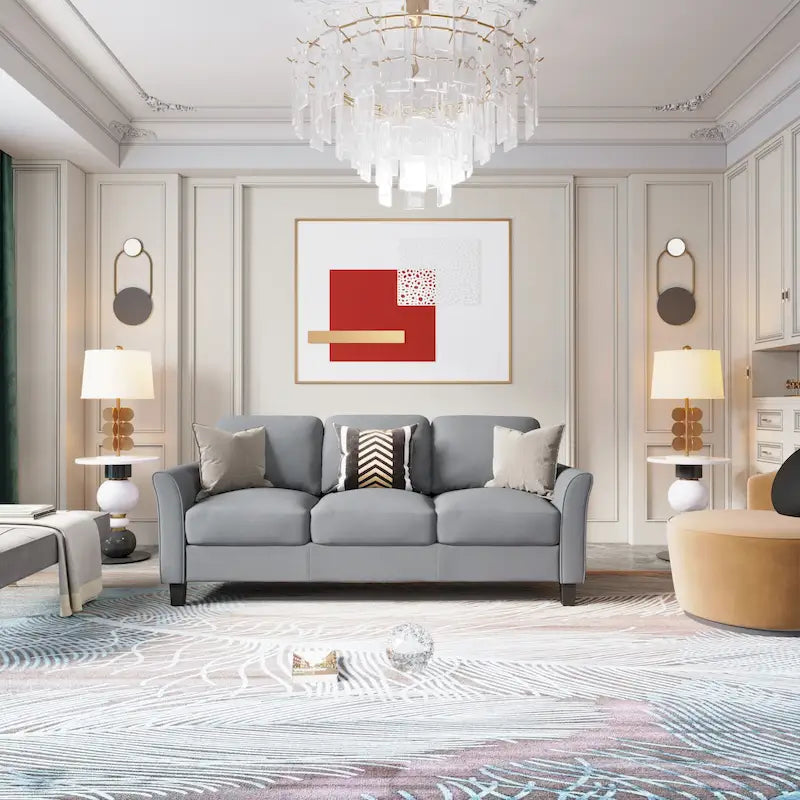 Canapé 3 places en tissu lin noir / gris / gris clair – Style moderne, pour 3 personnes