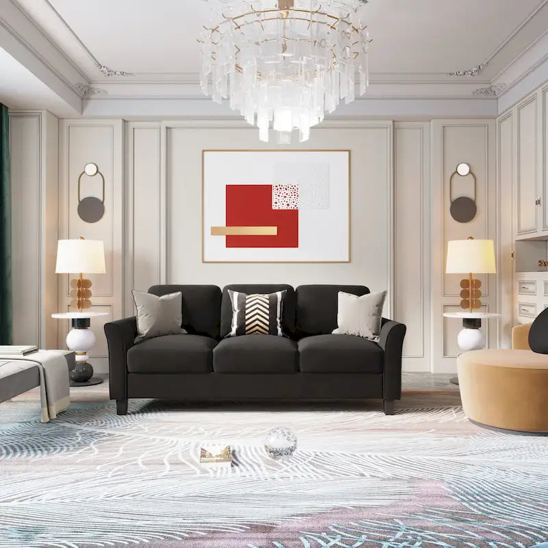 Canapé 3 places en tissu lin noir / gris / gris clair – Style moderne, pour 3 personnes