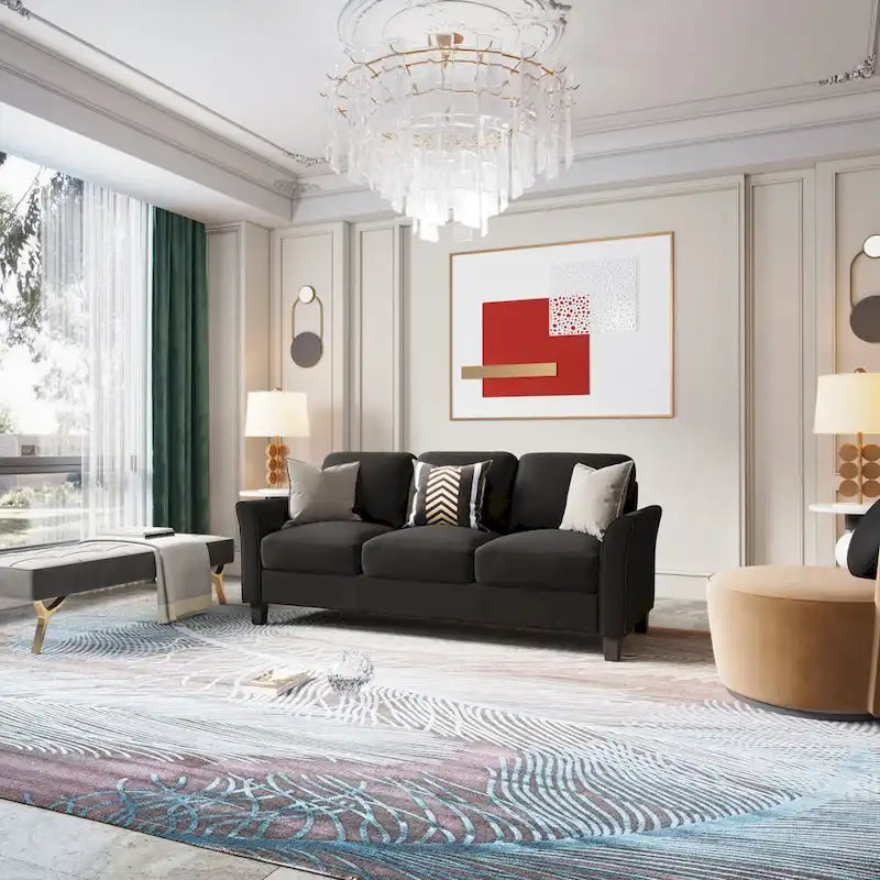 Canapé 3 places en tissu lin noir / gris / gris clair – Style moderne, pour 3 personnes