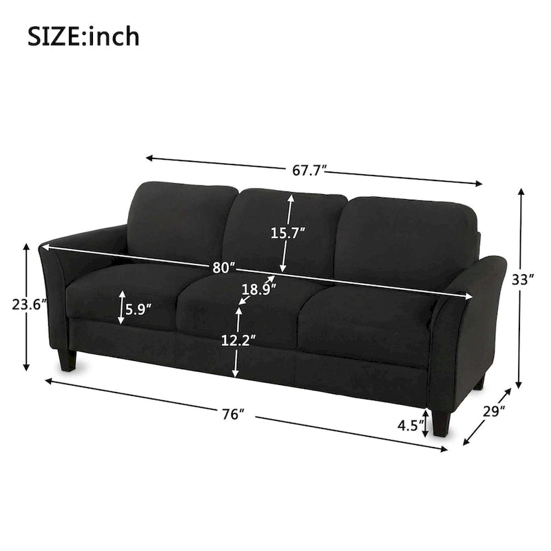 Canapé 3 places en tissu lin noir / gris / gris clair – Style moderne, pour 3 personnes