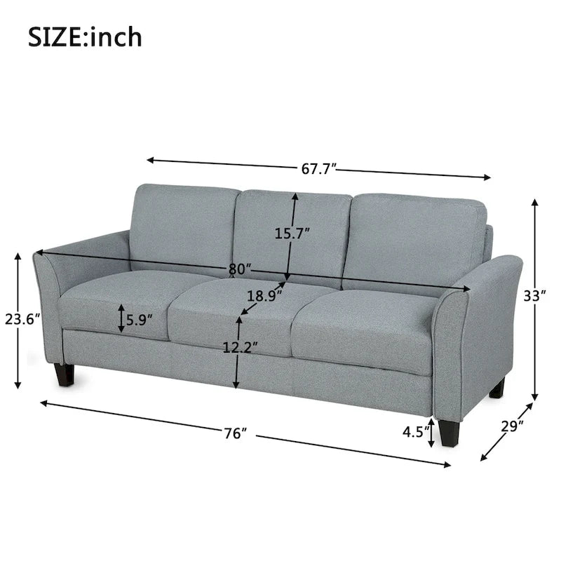 Canapé 3 places en tissu lin noir / gris / gris clair – Style moderne, pour 3 personnes