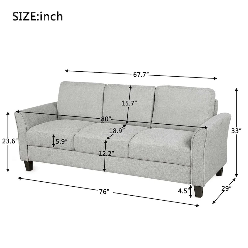 Canapé 3 places en tissu lin noir / gris / gris clair – Style moderne, pour 3 personnes