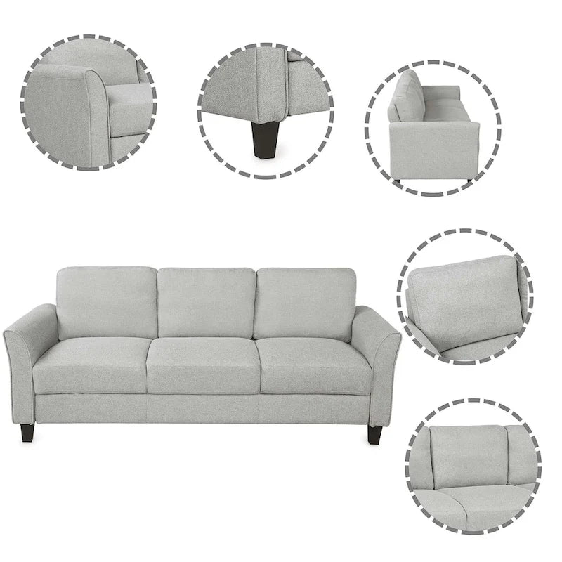 Canapé 3 places en tissu lin noir / gris / gris clair – Style moderne, pour 3 personnes