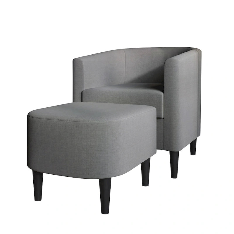 Fauteuil d'appoint avec pouf assorti en lin anthracite / rouge / gris / beige / bleu – 1 place