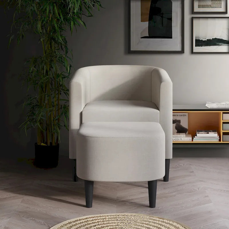 Fauteuil d'appoint avec pouf assorti en lin anthracite / rouge / gris / beige / bleu – 1 place