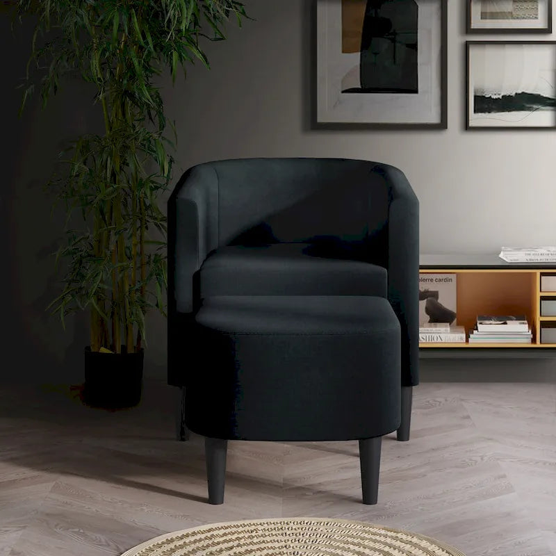 Fauteuil d'appoint avec pouf assorti en lin anthracite / rouge / gris / beige / bleu – 1 place