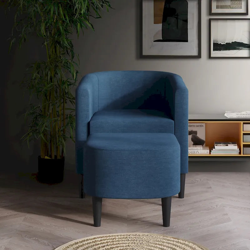 Fauteuil d'appoint avec pouf assorti en lin anthracite / rouge / gris / beige / bleu – 1 place