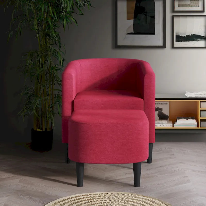 Fauteuil d'appoint avec pouf assorti en lin anthracite / rouge / gris / beige / bleu – 1 place