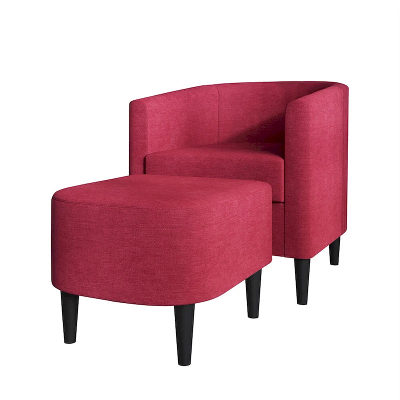 Fauteuil d'appoint avec pouf assorti en lin anthracite / rouge / gris / beige / bleu – 1 place