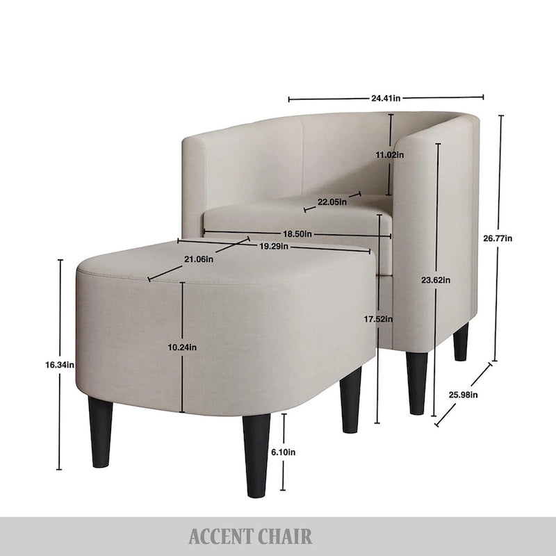 Fauteuil d'appoint avec pouf assorti en lin anthracite / rouge / gris / beige / bleu – 1 place