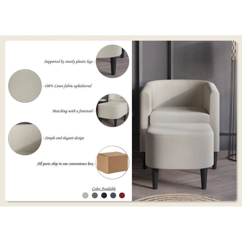 Fauteuil d'appoint avec pouf assorti en lin anthracite / rouge / gris / beige / bleu – 1 place