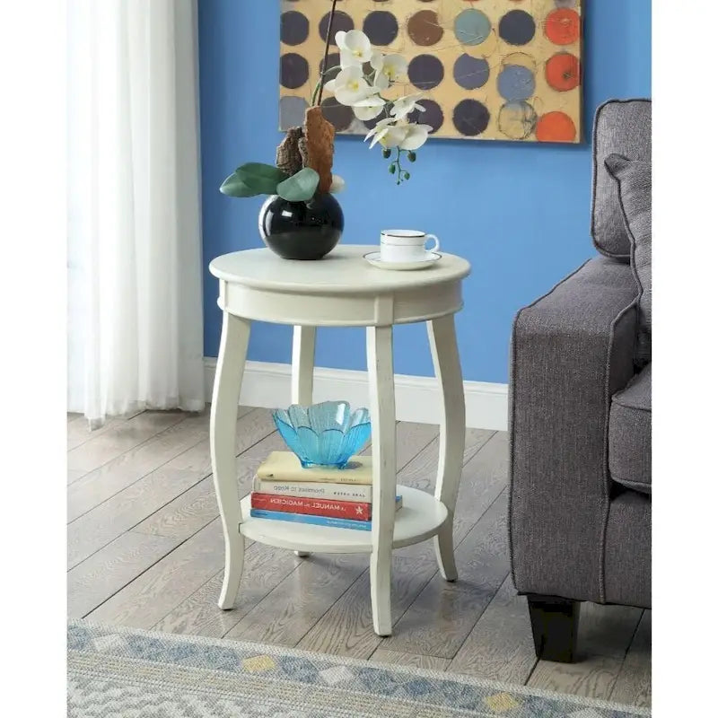 Table d'appoint à pieds galbés Round Top – Rouge / Bleu sarcelle / Blanc antique / Marron, Simple