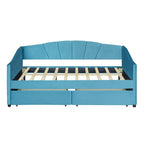 Lit de repos double en velours bleu / gris / beige avec 2 tiroirs – Style moderne, pour 1 personne