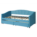Lit de repos double en velours bleu / gris / beige avec 2 tiroirs – Style moderne, pour 1 personne