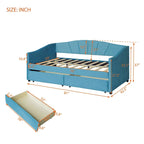 Lit de repos double en velours bleu / gris / beige avec 2 tiroirs – Style moderne, pour 1 personne