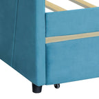 Lit de repos double en velours bleu / gris / beige avec 2 tiroirs – Style moderne, pour 1 personne
