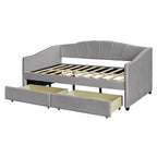 Lit de repos double en velours bleu / gris / beige avec 2 tiroirs – Style moderne, pour 1 personne