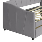 Lit de repos double en velours bleu / gris / beige avec 2 tiroirs – Style moderne, pour 1 personne