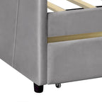 Lit de repos double en velours bleu / gris / beige avec 2 tiroirs – Style moderne, pour 1 personne