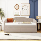 Lit de repos double en velours bleu / gris / beige avec 2 tiroirs – Style moderne, pour 1 personne