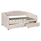 Lit de repos double en velours bleu / gris / beige avec 2 tiroirs – Style moderne, pour 1 personne