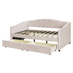 Lit de repos double en velours bleu / gris / beige avec 2 tiroirs – Style moderne, pour 1 personne