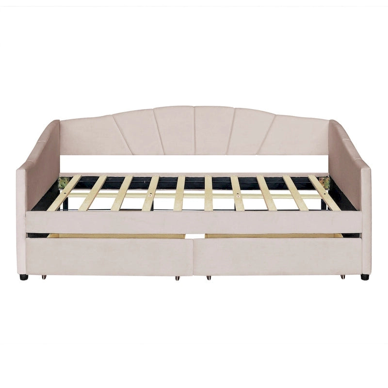 Lit de repos double en velours bleu / gris / beige avec 2 tiroirs – Style moderne, pour 1 personne